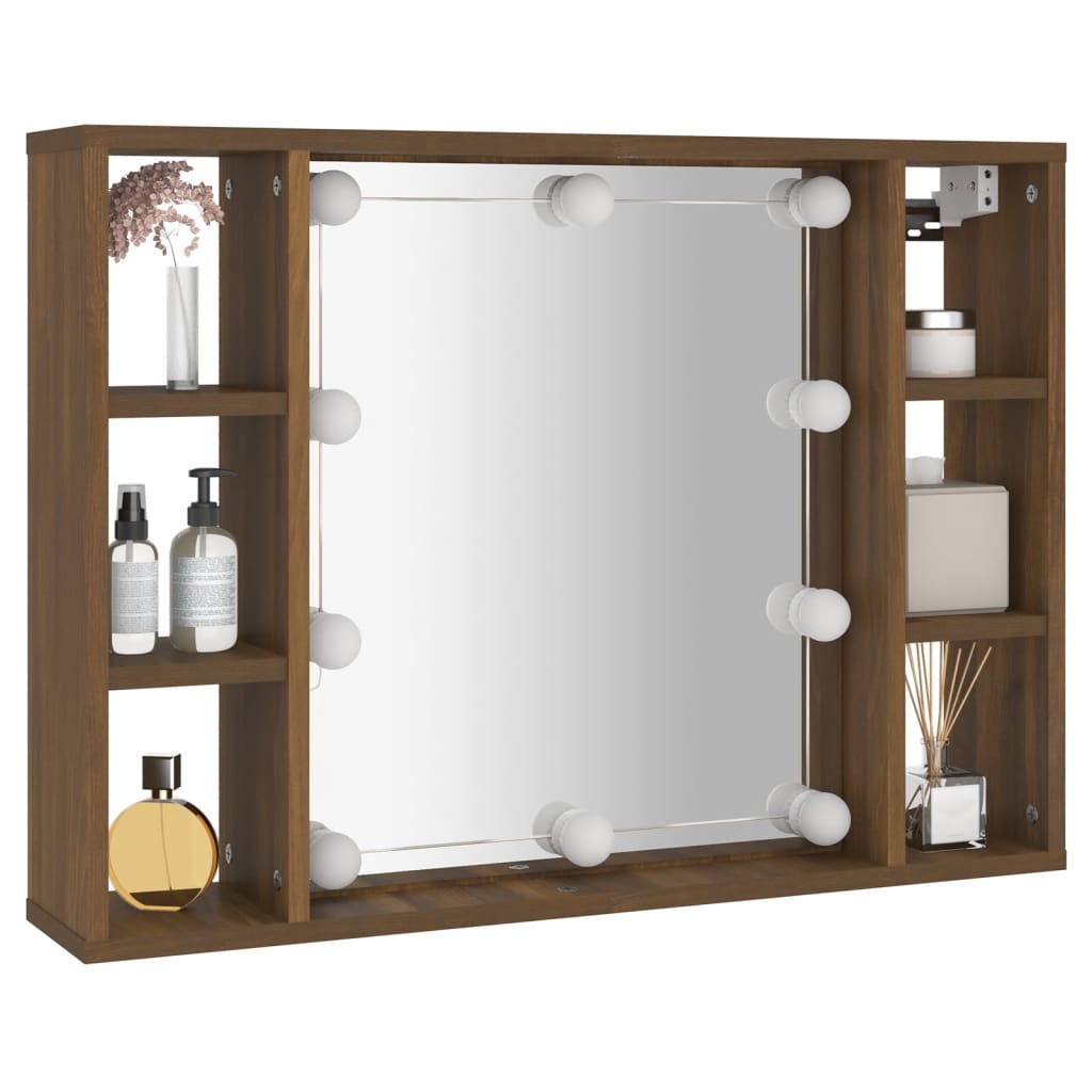 Mobile a Specchio con LED Rovere Marrone 76x15x55 cm | homemem39