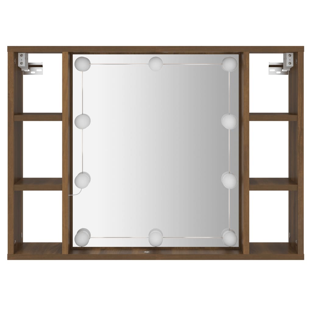 Mobile a Specchio con LED Rovere Marrone 76x15x55 cm | homemem39