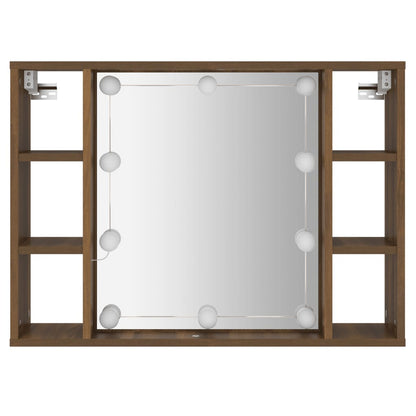 Mobile a Specchio con LED Rovere Marrone 76x15x55 cm | homemem39