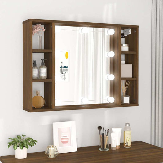 Mobile a Specchio con LED Rovere Marrone 76x15x55 cm | homemem39
