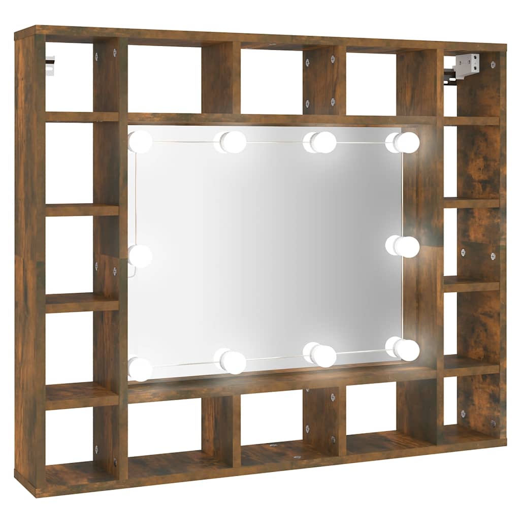 Mobile a Specchio con LED Rovere Fumo 91x15x76,5 cm | homemem39