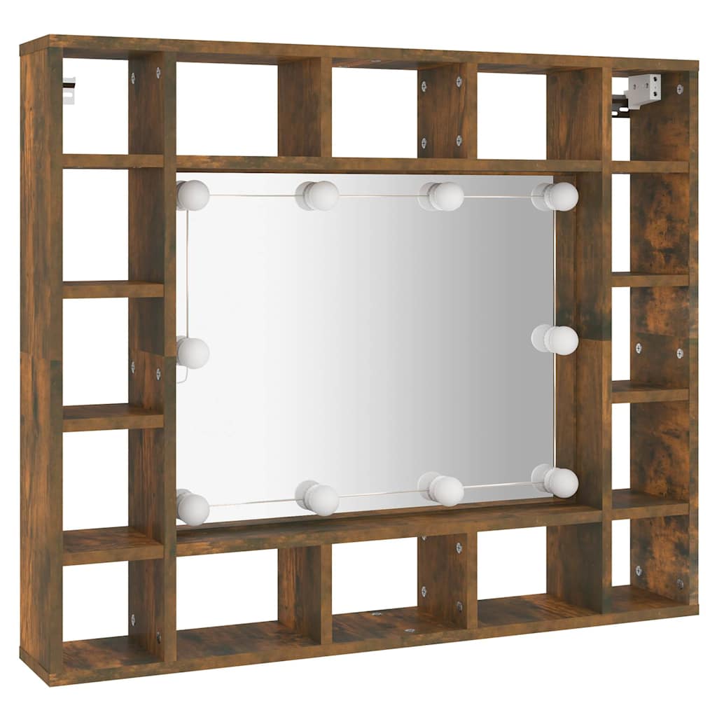 Mobile a Specchio con LED Rovere Fumo 91x15x76,5 cm | homemem39