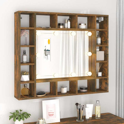 Mobile a Specchio con LED Rovere Fumo 91x15x76,5 cm