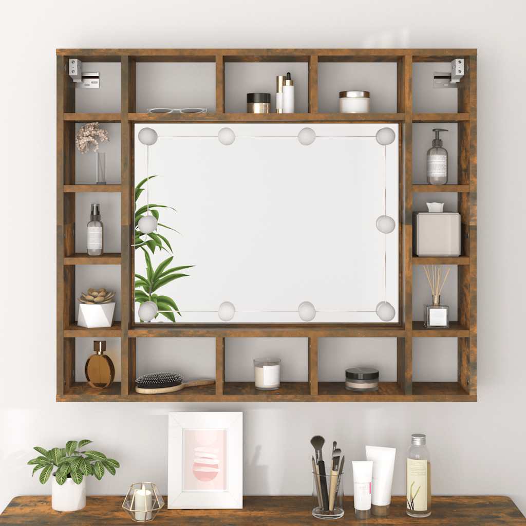 Mobile a Specchio con LED Rovere Fumo 91x15x76,5 cm | homemem39