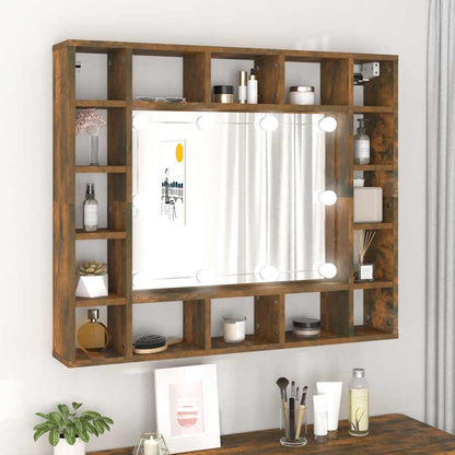 Mobile a Specchio con LED Rovere Fumo 91x15x76,5 cm | homemem39