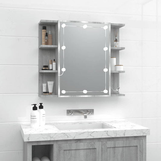 Mobile a Specchio con LED Grigio Sonoma 70x16,5x60 cm