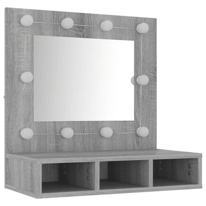 Mobile a Specchio con LED Grigio Sonoma 60x31,5x62 cm