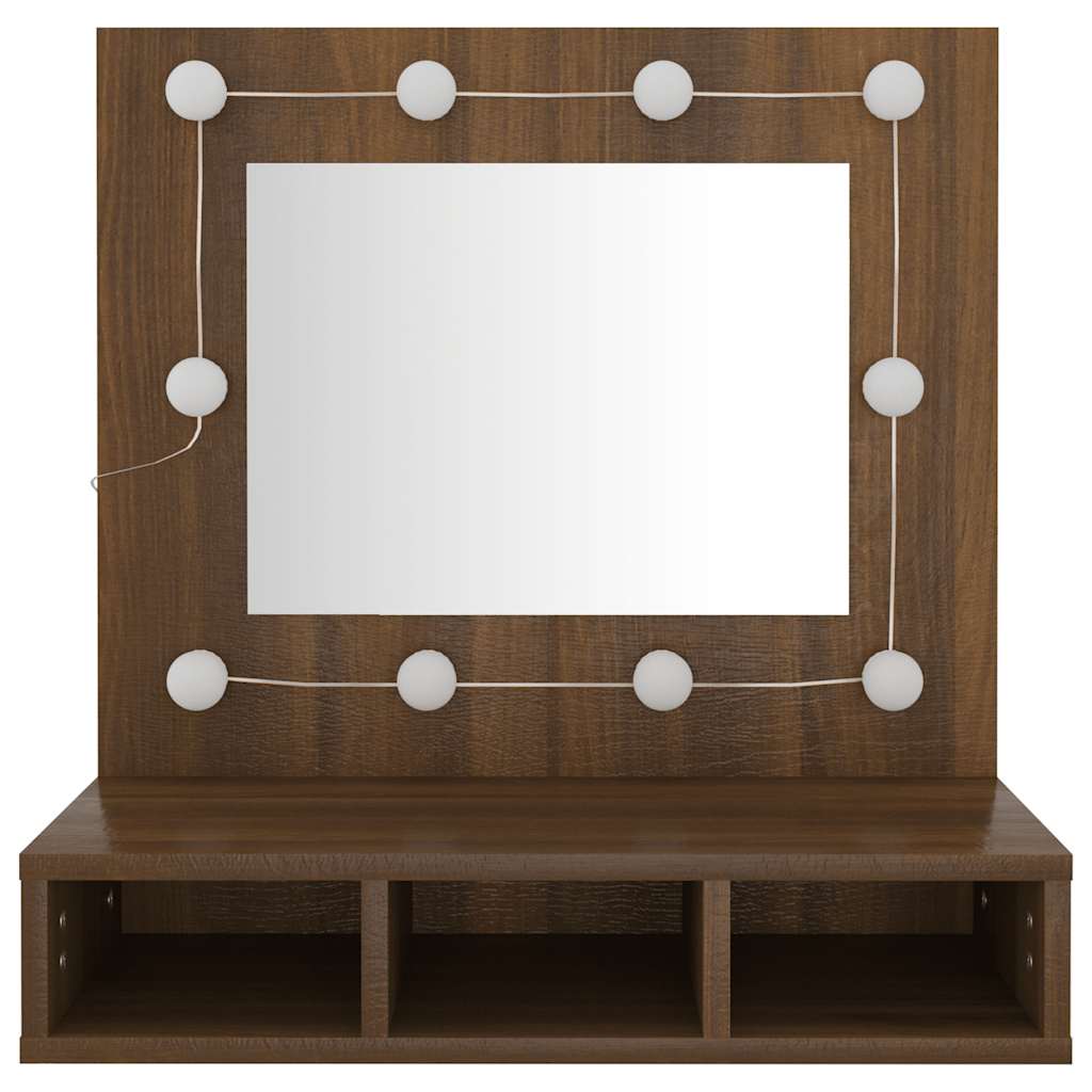 Mobile a Specchio con LED Rovere Marrone 60x31,5x62 cm