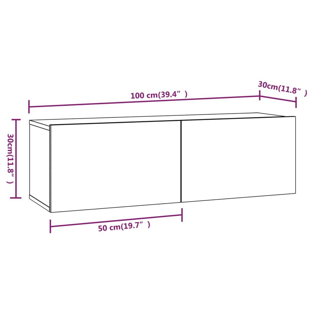 Mobili TV Muro 2pz Rovere Marrone 100x30x30cm Legno Multistrato