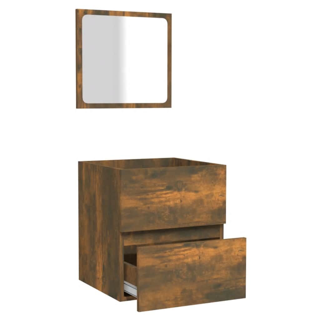 Mobile da Bagno con Specchio Rovere Fumo in Legno Multistrato | homemem39