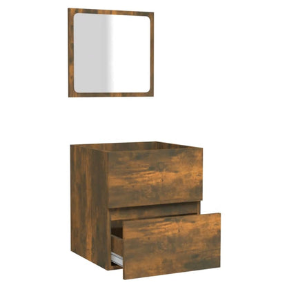 Mobile da Bagno con Specchio Rovere Fumo in Legno Multistrato | homemem39