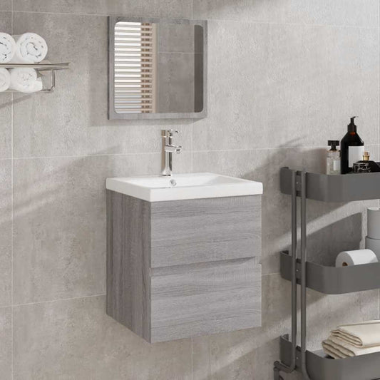 Mobile da Bagno con Specchio Grigio Sonoma in Legno Multistrato | homemem39