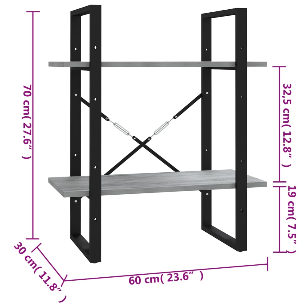 Libreria a 2 Ripiani Grigio Sonoma 60x30x70cm Legno Multistrato | homemem39