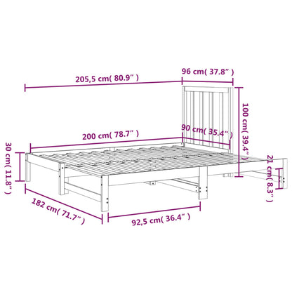 Dormeuse Estraibile Nera 2x(90x200) cm Legno Massello di Pino