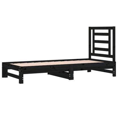 Dormeuse Estraibile Nera 2x(90x200) cm Legno Massello di Pino