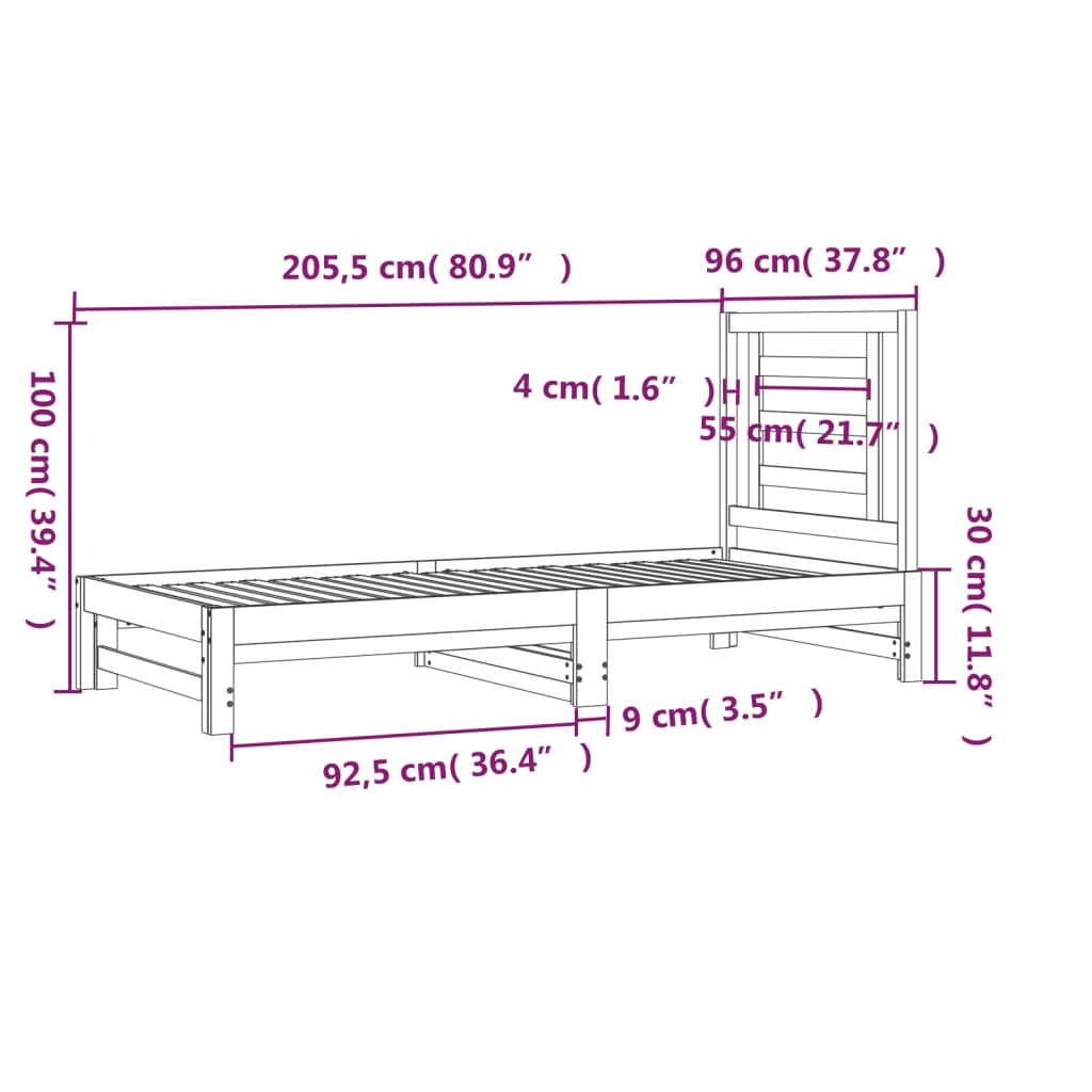 Dormeuse Estraibile Nera 2x(90x200) cm Legno Massello di Pino