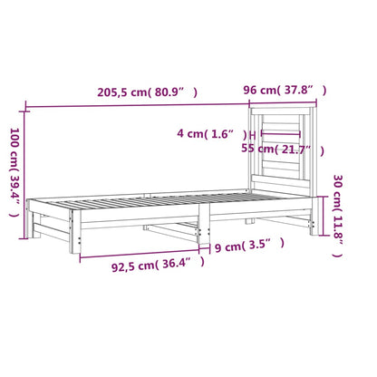 Dormeuse Estraibile Nera 2x(90x200) cm Legno Massello di Pino