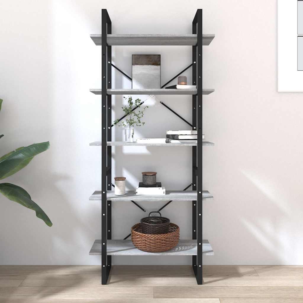 Libreria 5 Ripiani Grigio Sonoma 80x30x175 cm Legno Multistrato