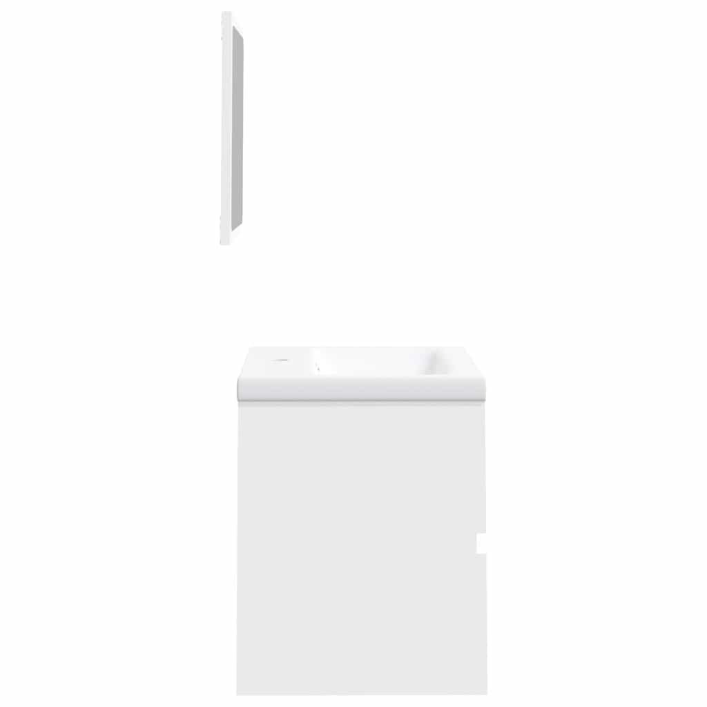 Mobile da Bagno con Lavabo e Specchio Bianco