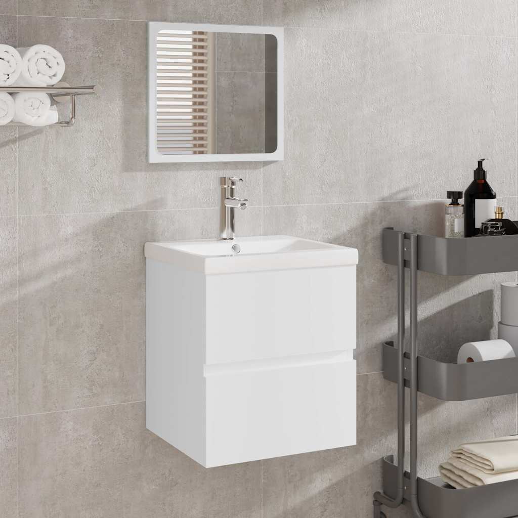 Mobile da Bagno con Lavabo e Specchio Bianco