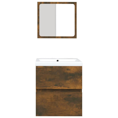 Mobile da Bagno con Lavabo e Specchio Rovere Fumo