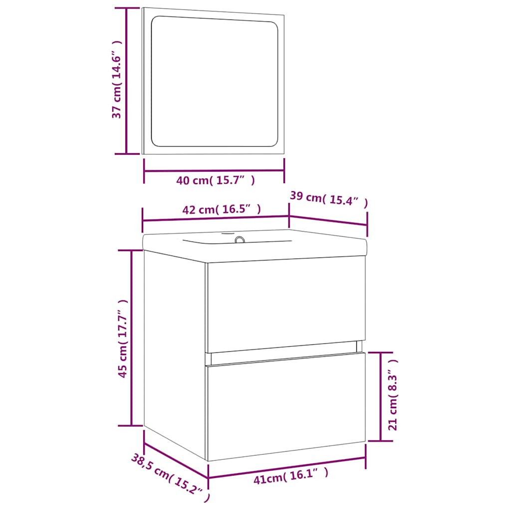 Mobile da Bagno con Lavabo e Specchio Rovere Fumo