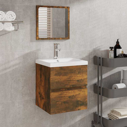 Mobile da Bagno con Lavabo e Specchio Rovere Fumo