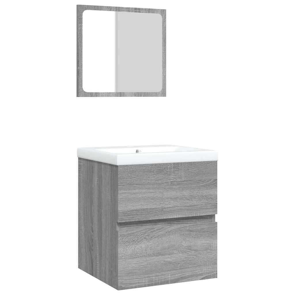 Mobile da Bagno con Lavabo e Specchio Grigio Sonoma
