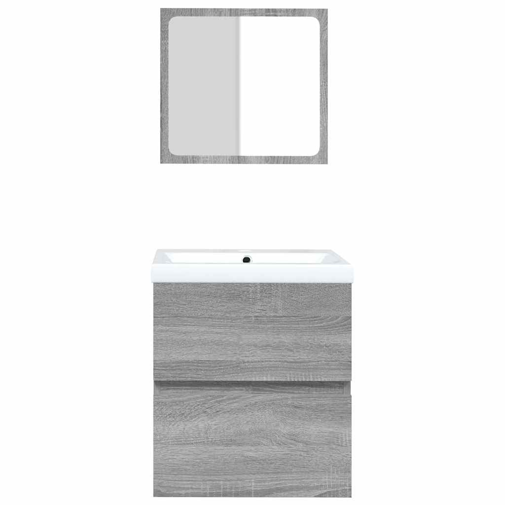 Mobile da Bagno con Lavabo e Specchio Grigio Sonoma