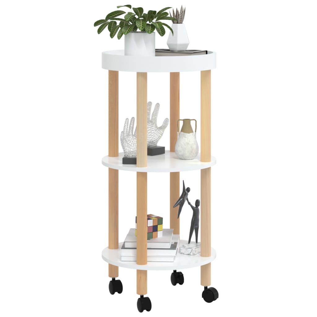 Carrello 3 Ripiani Bianco 38x38x82 cm Legno Multistrato e Pino