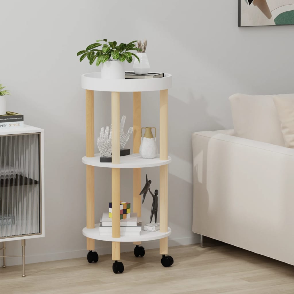 Carrello 3 Ripiani Bianco 38x38x82 cm Legno Multistrato e Pino