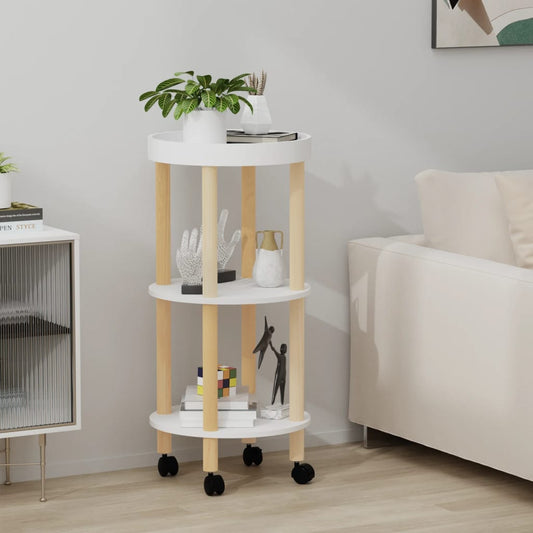 Carrello 3 Ripiani Bianco 38x38x82 cm Legno Multistrato e Pino