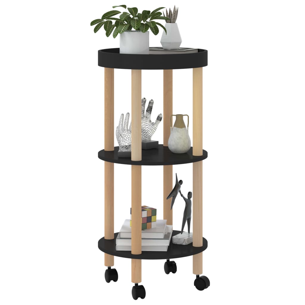 Carrello 3 Ripiani Nero 38x38x82 cm in Legno Multistrato e Pino | homemem39