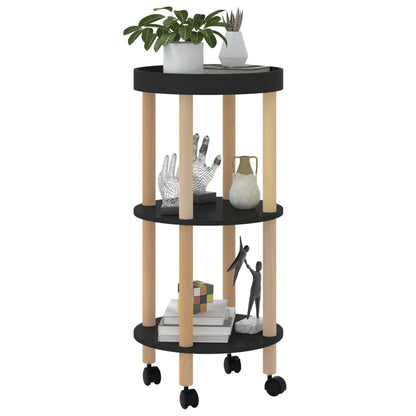 Carrello 3 Ripiani Nero 38x38x82 cm in Legno Multistrato e Pino | homemem39