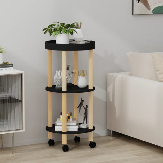 Carrello 3 Ripiani Nero 38x38x82 cm in Legno Multistrato e Pino | homemem39