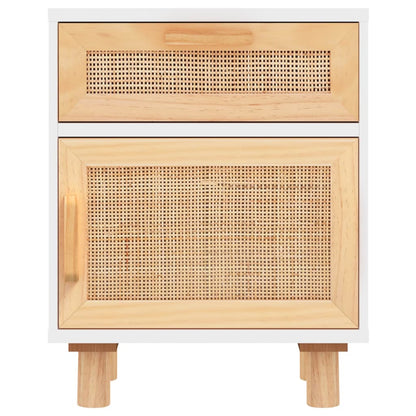 Comodini 2 pz Bianchi Legno Massello di Pino e Rattan Naturale | homemem39