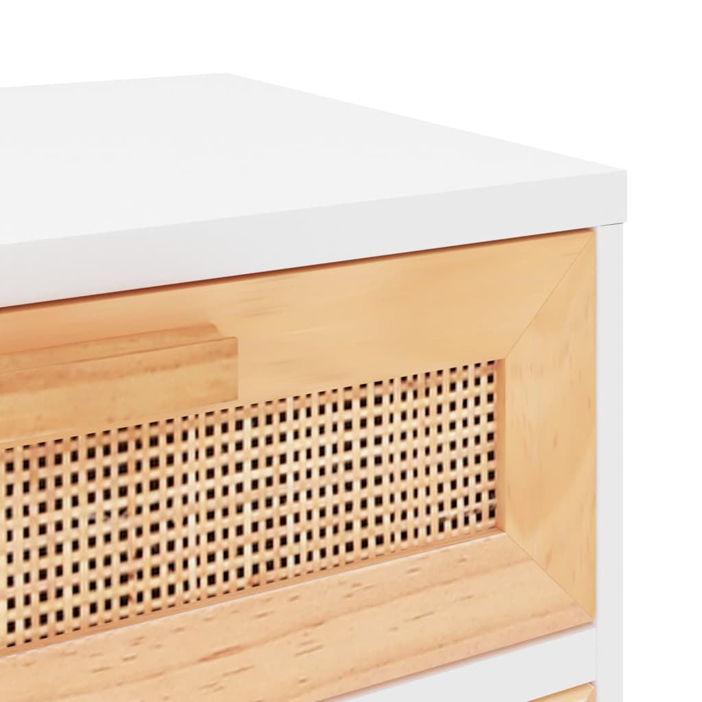 Comodini 2 pz Bianchi Legno Massello di Pino e Rattan Naturale | homemem39