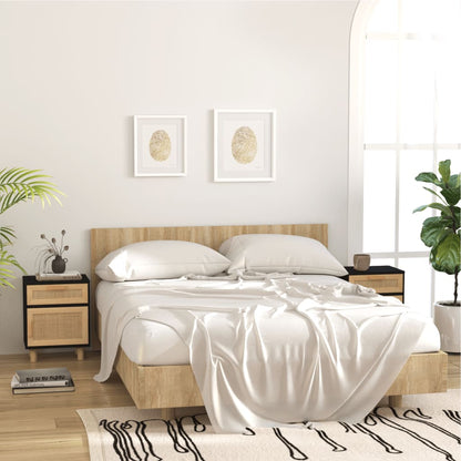 Comodino Nero in Legno Massello di Pino e Rattan Naturale | homemem39