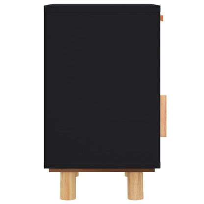 Comodino Nero in Legno Massello di Pino e Rattan Naturale | homemem39