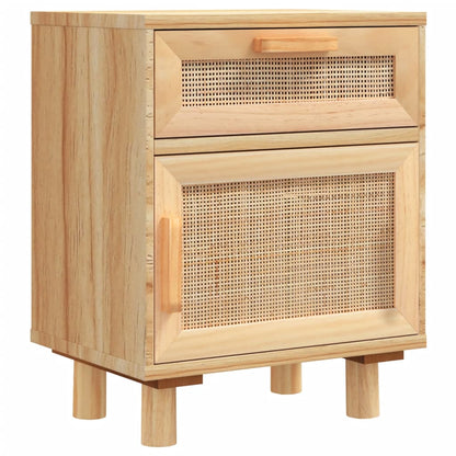 Comodino Marrone in Legno Massello di Pino e Rattan Naturale | homemem39