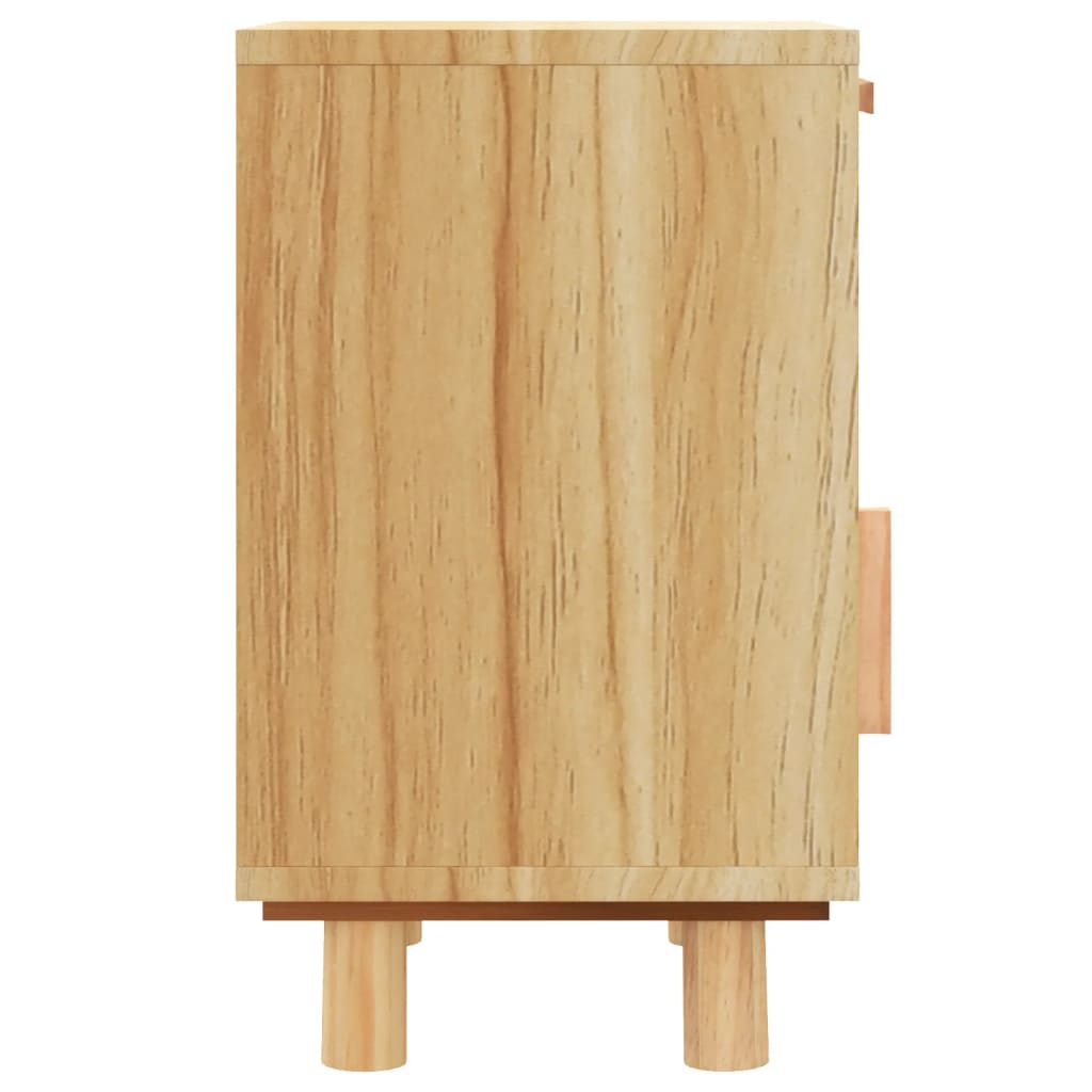Comodino Marrone in Legno Massello di Pino e Rattan Naturale | homemem39