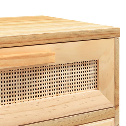 Comodino Marrone in Legno Massello di Pino e Rattan Naturale | homemem39