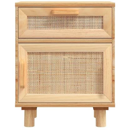 Comodini 2 pz Marroni Legno Massello di Pino e Rattan Naturale