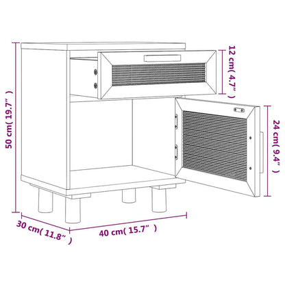 Comodini 2 pz Marroni Legno Massello di Pino e Rattan Naturale