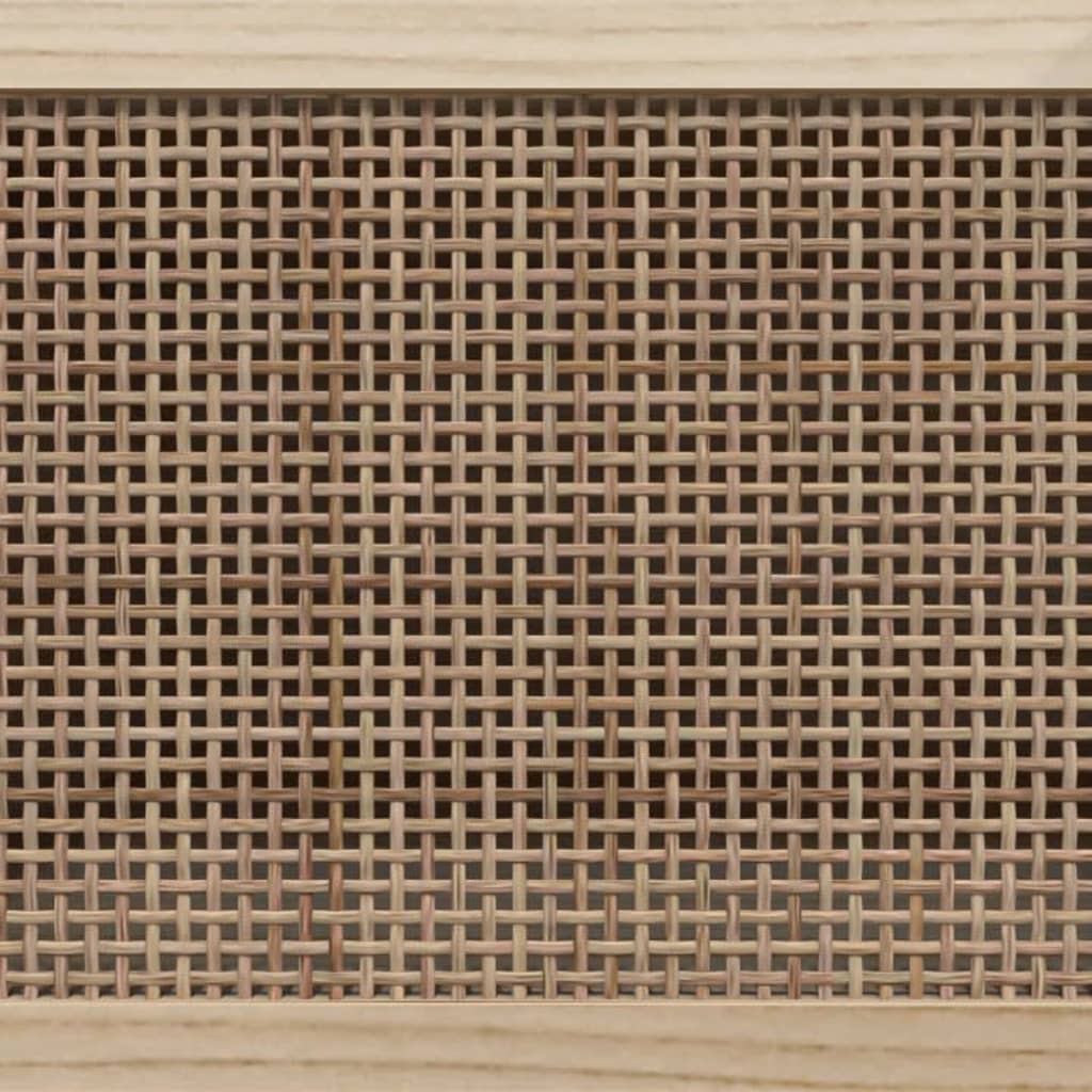 Mobile TV Bianco 80x30x40 cm Massello Pino e Rattan Naturale