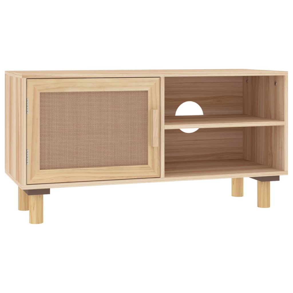 Mobile TV Marrone 80x30x40 cm Massello Pino e Rattan Naturale