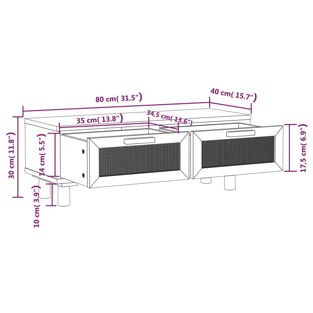Tavolino Nero 80x40x30 cm Legno Multistrato e Massello di Pino | homemem39