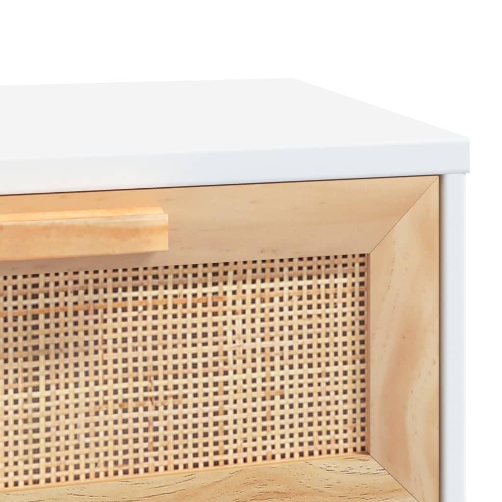 Tavolo Consolle Bianco 80x30x75cm Massello Pino Rattan Naturale - homemem39