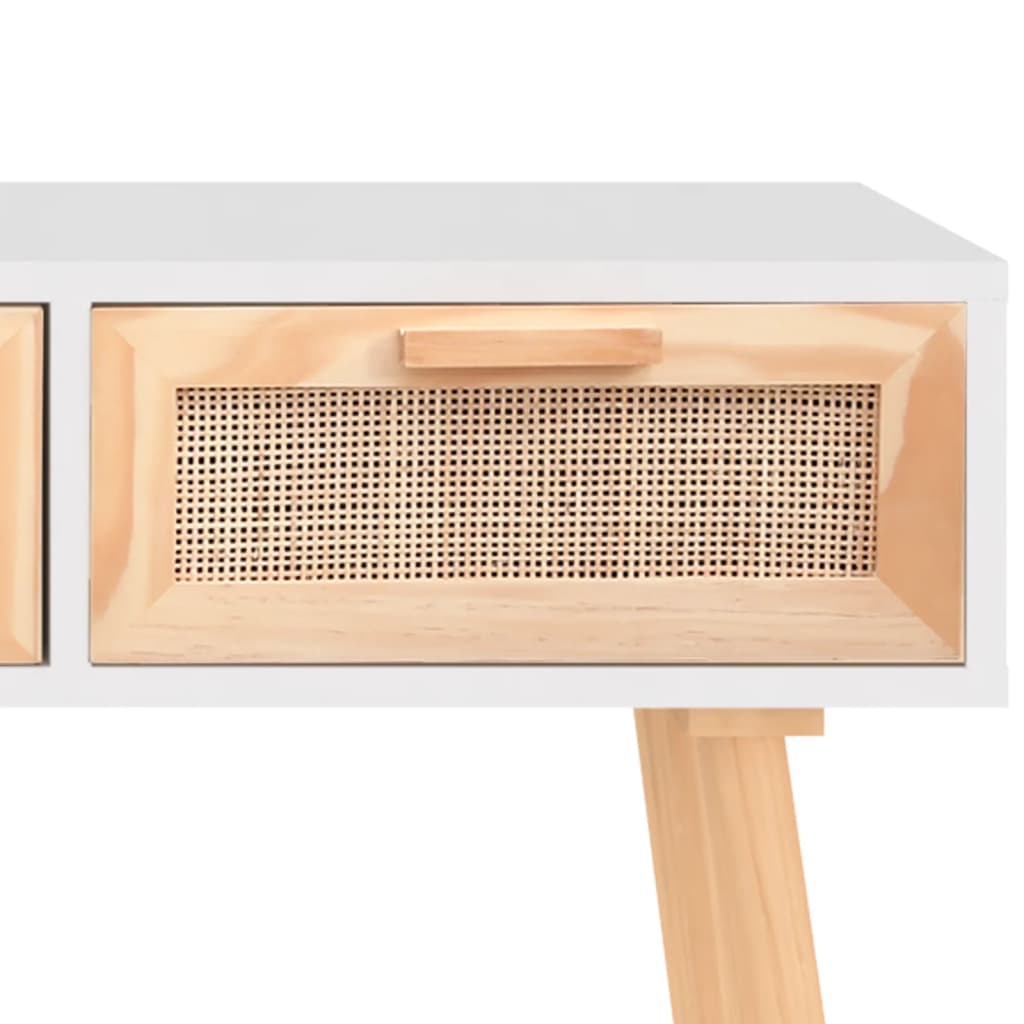 Tavolo Consolle Bianco 105x30x75 Massello Pino Rattan Naturale - homemem39