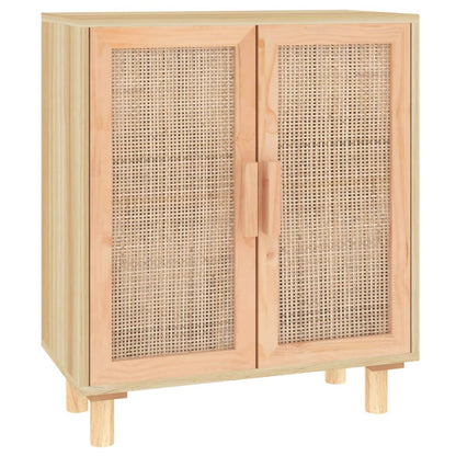 Credenza Marrone 60x30x70cm Legno Massello Pino Rattan Naturale - homemem39